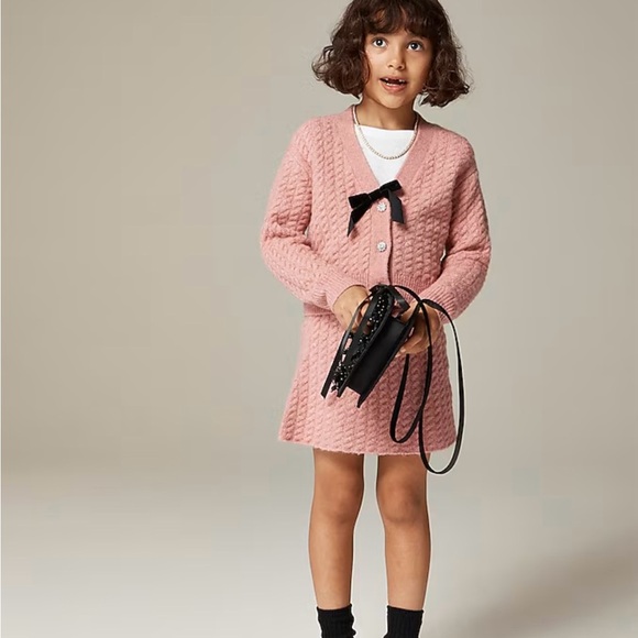 CREWCUTS 10-11Y Dusty Rose Cable-Knit Supersoft Yarn Cardigan - Picture 1 of 3